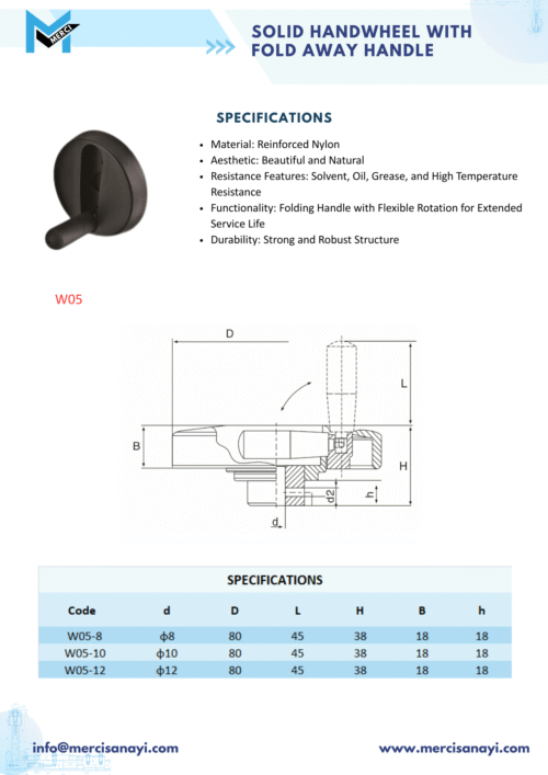 Technopolymer- Solid Handwheel With Fold Away Handle | W05