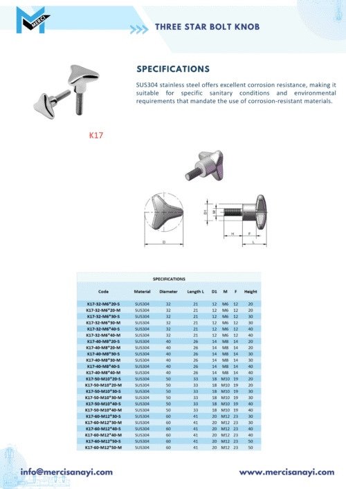 Three Star Bolt Knob | K17