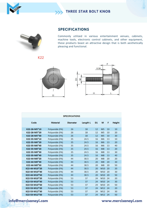 Three Star Bolt Knob | K22