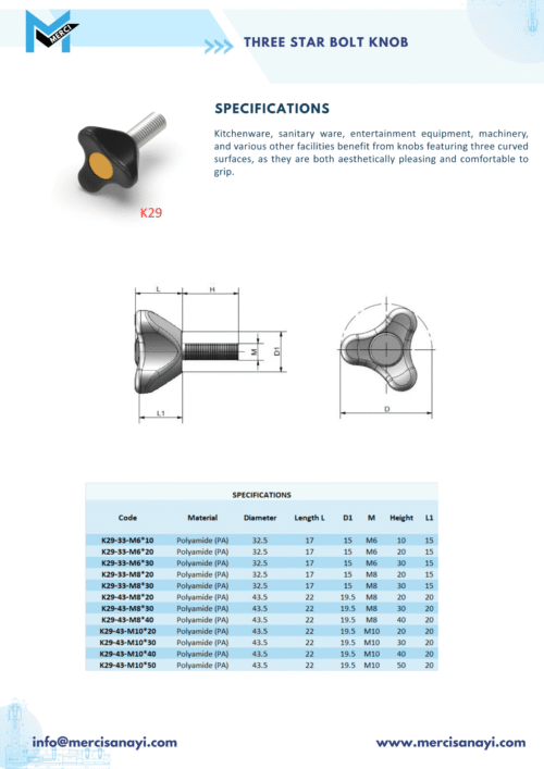 Three Star Bolt Knob | K29