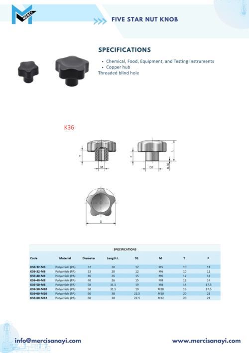 Five Star Nut Knob | K36