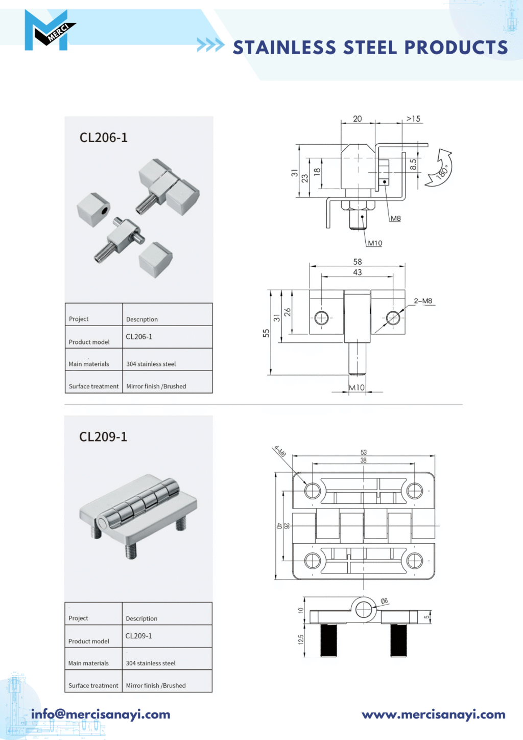 Stainless Steel Products | CL206-1, CL209-1