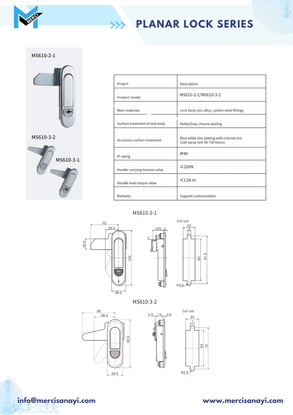 Planar Lock Series | MS610-2-1, MS610-3-2, MS610-3-1