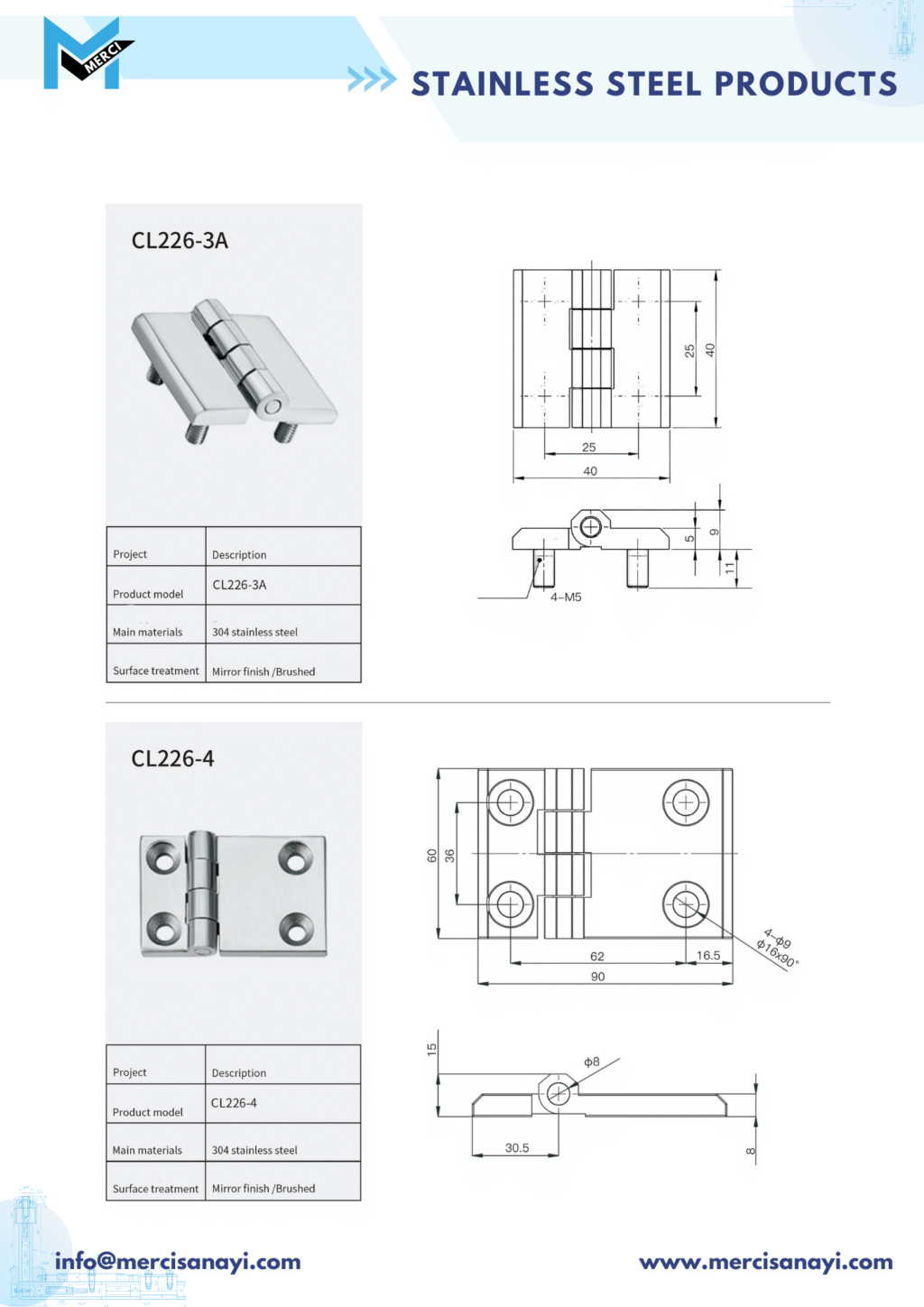 Stainless Steel Products | CL226-3A, CL226-4