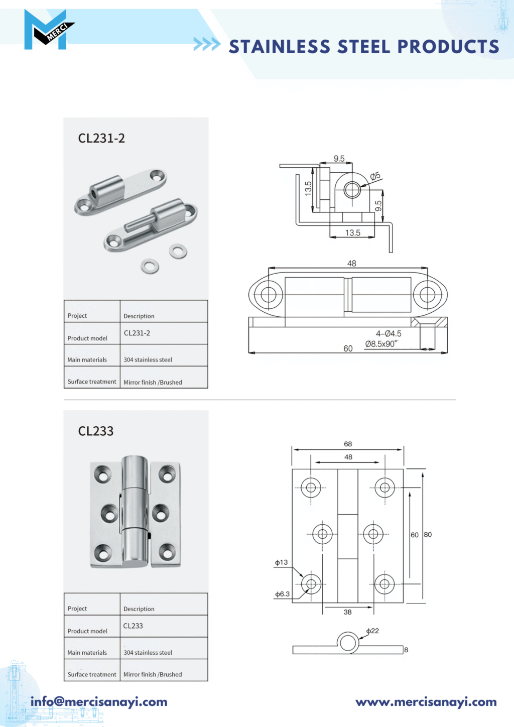 Stainless Steel Products | CL231-2, CL233