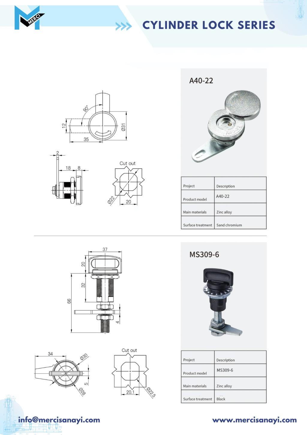 Cylinder Lock Series | A40-22, MS309-6