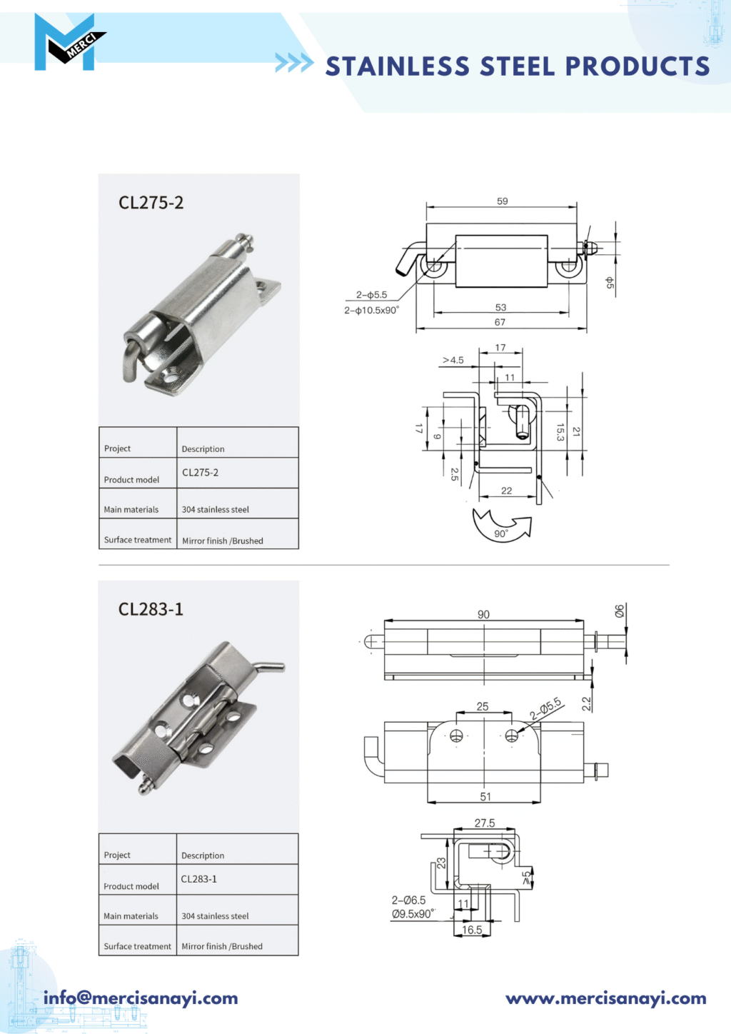 Stainless Steel Products | CL275-2, CL283-1