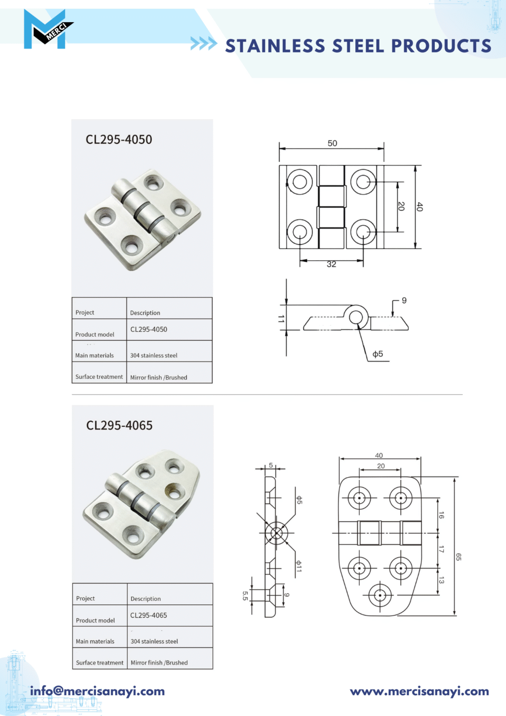Stainless Steel Products | CL295-4050, CL295-4065