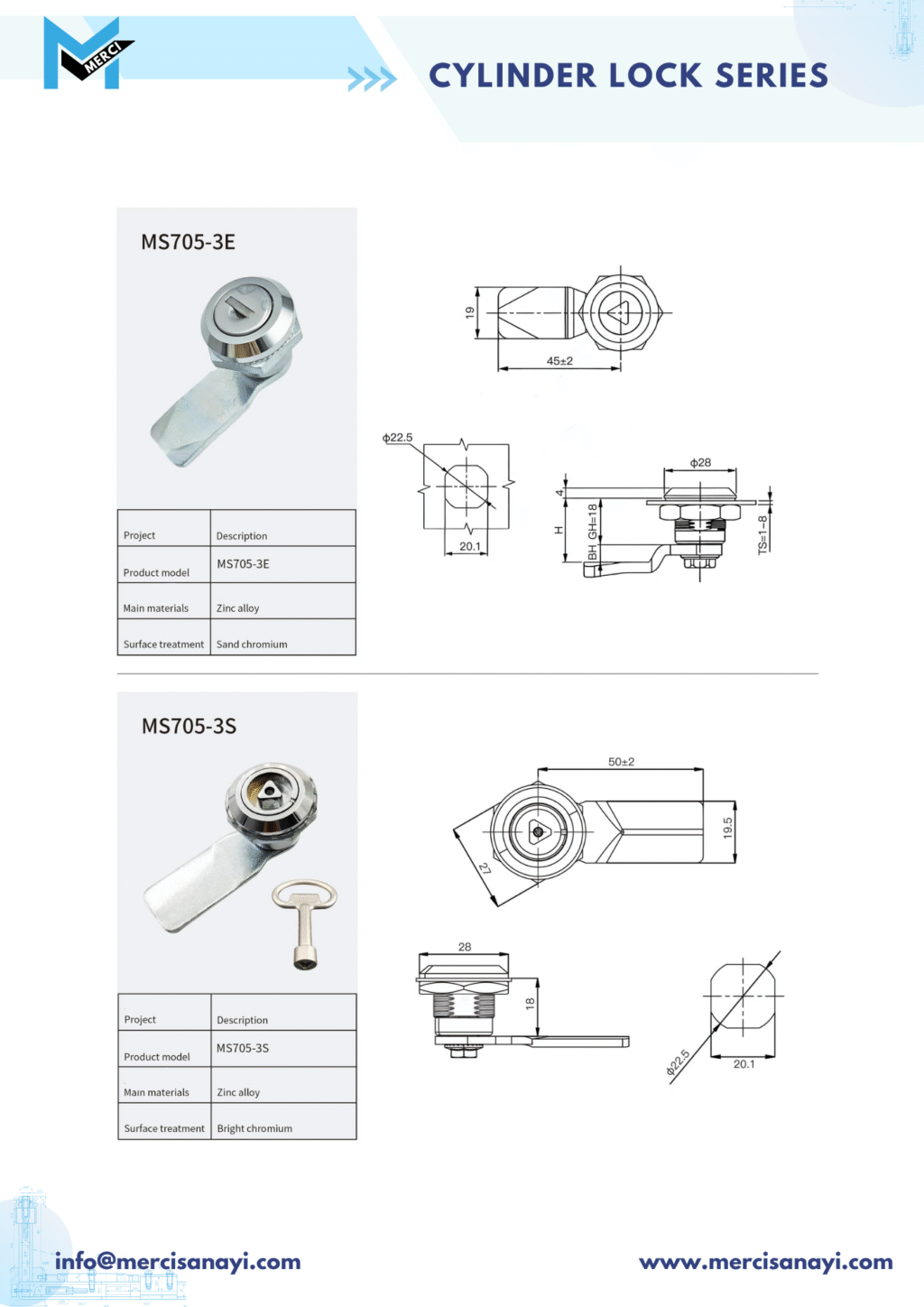 Cylinder Lock Series | MS705-3E, MS705-3S