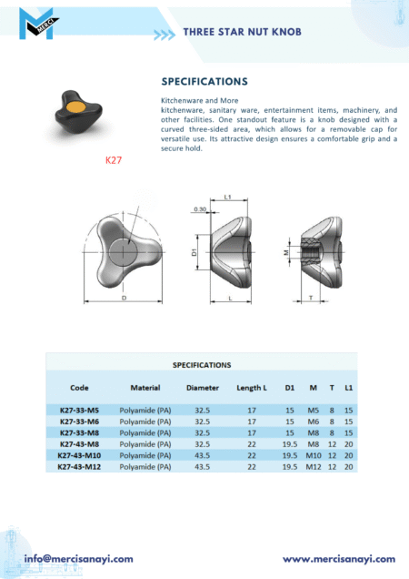 Three Star Nut Knob | K27