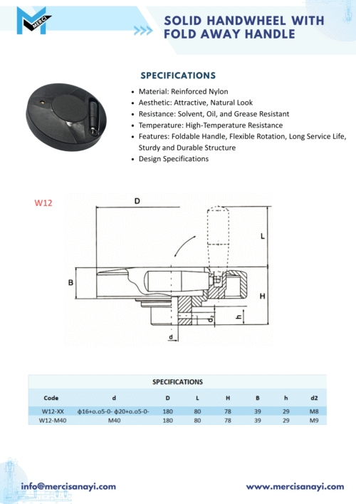 Solid Handwheel with Fold away Handle | W12