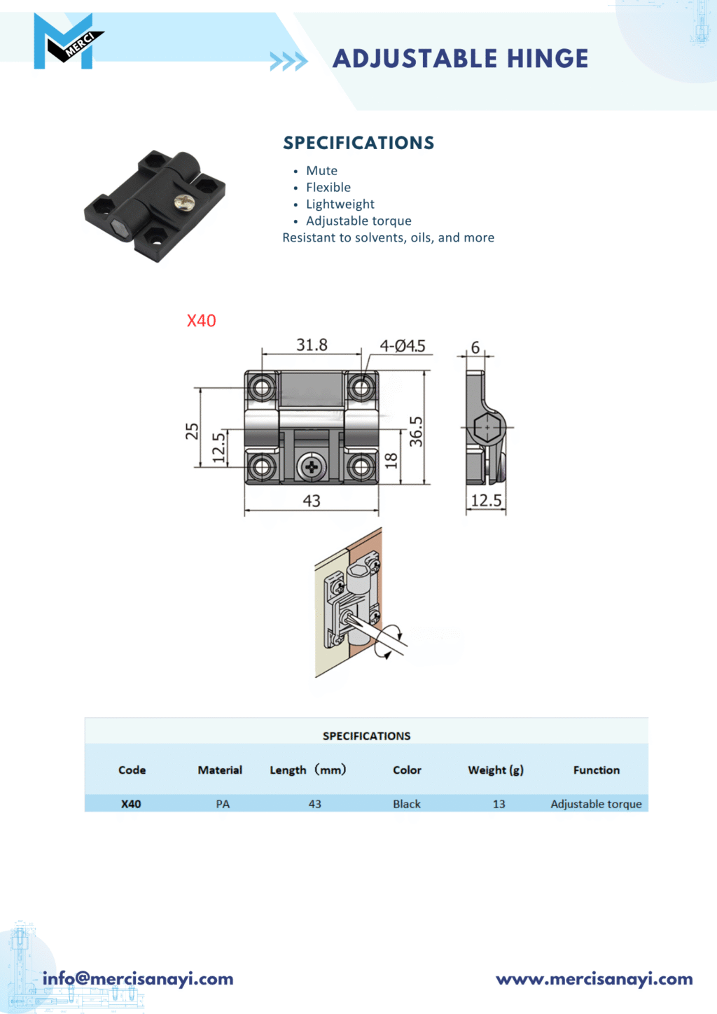 Adjustable Hinge | X40