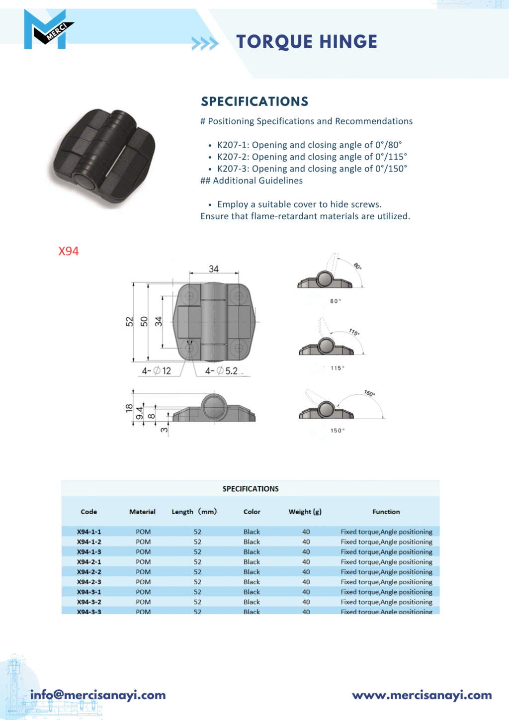 Positioning Torque Hinge | X94